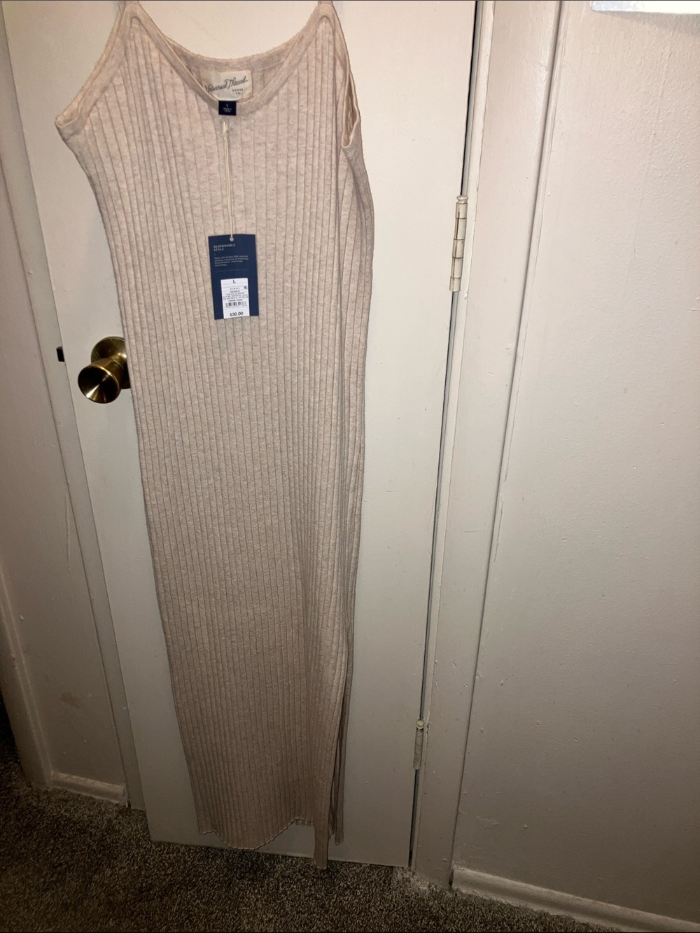 Universal Thread Ribbed Maxi Dress in Light Beige Large New